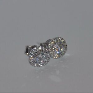 Moissanite Halo Stud White Gold Over Silver 1Ct Total